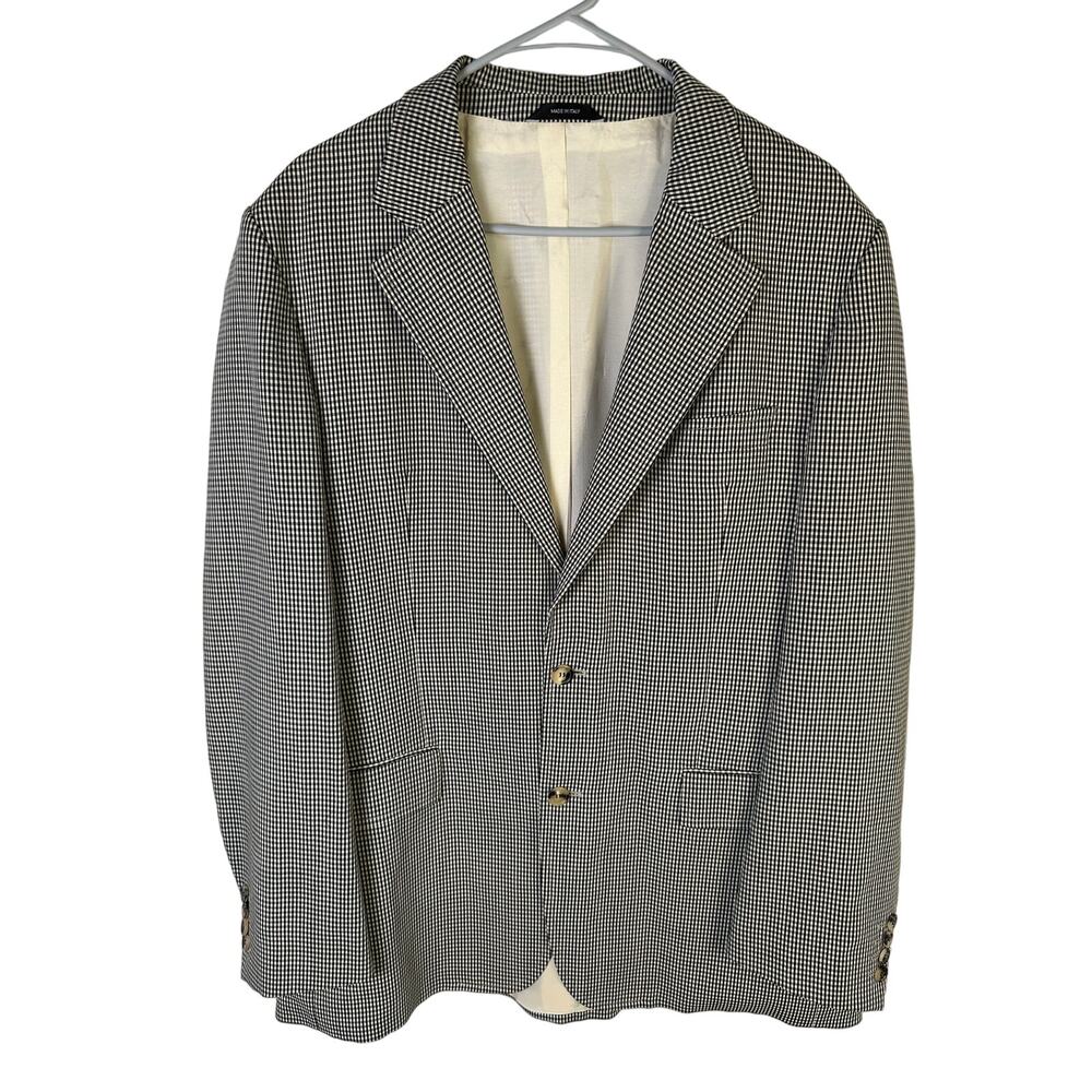 Saks Fifth Avenue Hugo Boss Bodega Gingham Checkered Black White Wool Blazer 42R